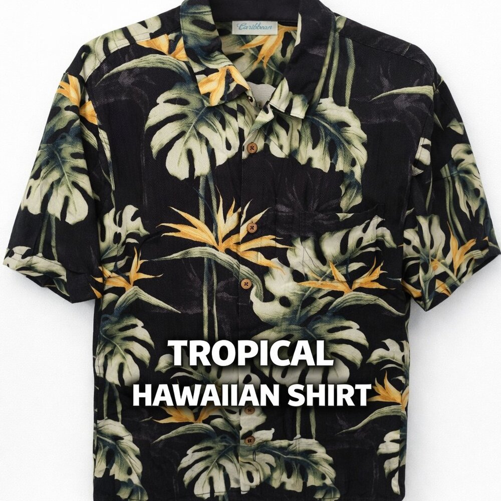 Caribbean Men’s XL Hawaiian Shirt Silk Rayon Blend Tropical Button Up